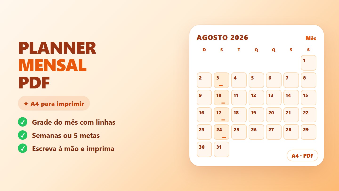 Planner Mensal PDF Grátis para Imprimir